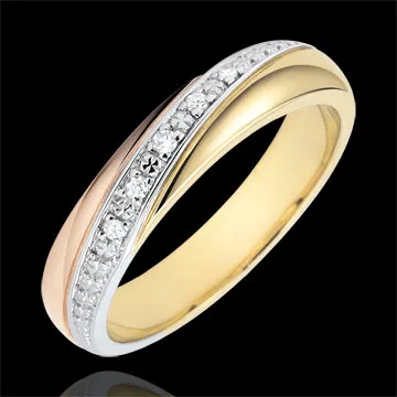 Trauring Saturn - Trilogie - Dreierlei Gold und Diamanten - 9 Karat