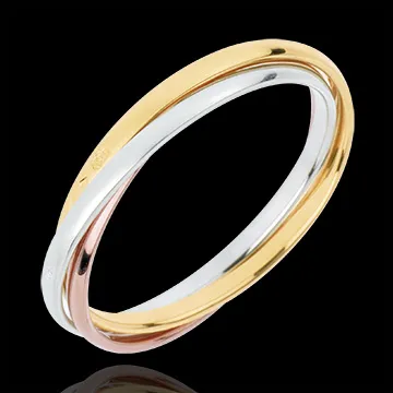 Trauring Saturn Rotation - Kleines Modell - Dreierlei Gold, 3 Ringe
