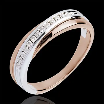 Verighetă - setare bară - 14 diamante - aur alb şi aur roz de 18K