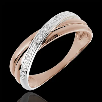Bague Saturne Duo variation - 4 diamants - or blanc et or rose 18 carats