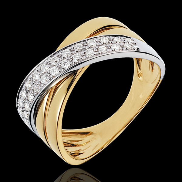 Bague Saturne large - 26 diamants 0.26 carat - or blanc et or jaune 18 carats