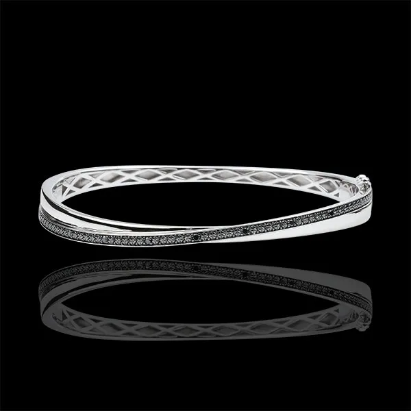 Bracelet Jonc Saturne Duo - diamants noirs - or blanc 9 carats