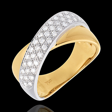 Bague tandem semi pavée - 0.4 carats - 40 diamants - or blanc et or jaune 18 carats