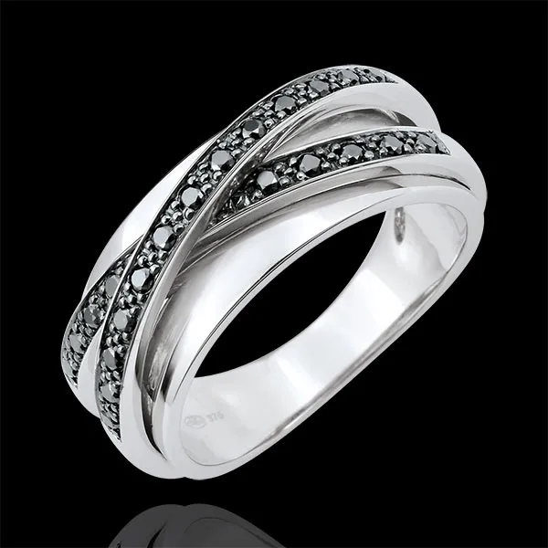 Bague Saturne Miroir - or blanc 9 carats et diamants noirs - 23 diamants