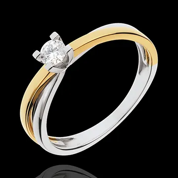 Solitaire Duetino - diamant 0.17 carat - or blanc et or jaune 18 carats
