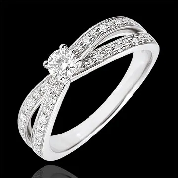 Bague Solitaire Saturne Duo double diamant - or blanc 18 carats - 0.15 carat