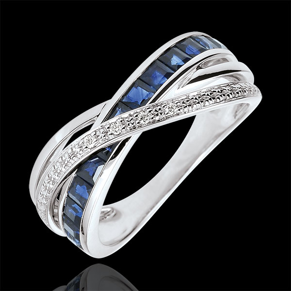 Bague Petite Saturne variation 1 - or blanc 9 carats, saphirs et diamants