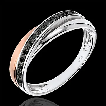 Anneau Saturne Diamant - diamants noirs - or blanc et or rose 18 carats