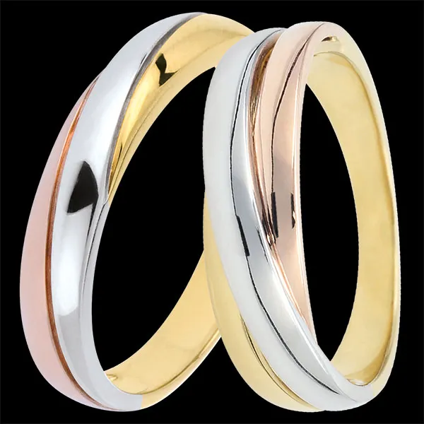 Saturne duo trouwringen – drie kleuren goud – 9 karaat