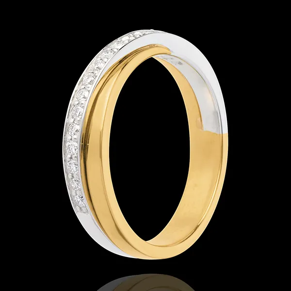Wedding ring yellow gold-white gold semi-paved - 17 diamonds