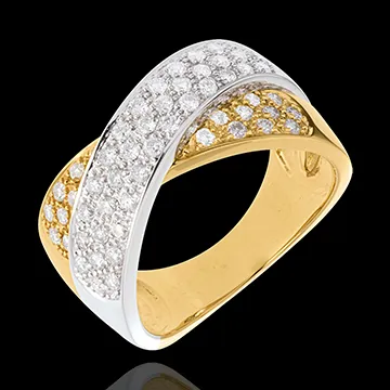 Bague tandem pavée - 0.8 carats - 57 diamants - or blanc et or jaune 18 carats