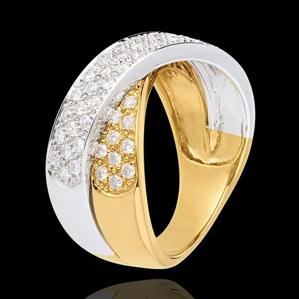 Bague tandem pavée - 0.8 carats - 57 diamants - or blanc et or jaune 18 carats