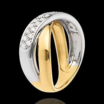 Bague tandem semi pavée - 0.26 carats - 26 diamants - or blanc et or jaune 18 carats