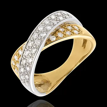 Bague tandem pavée - 0.5 carats - 36 diamants - or blanc et or jaune 18 carats