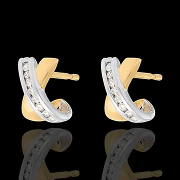 Boucles d'oreilles Demi-Lunes - 16 diamants - or blanc et or jaune 18 carats