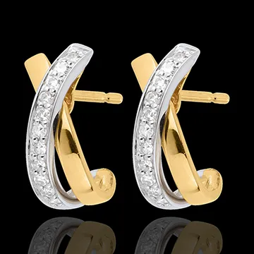 Boucles d'oreilles Noeuds tandem paves 22 diamants - or blanc et or jaune 18 carats