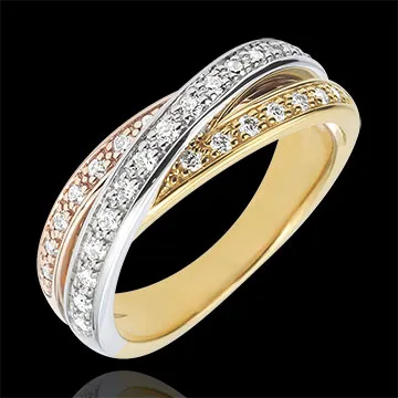 Anneau Saturne Diamant - 3 ors - 29 diamants - trois ors 18 carats