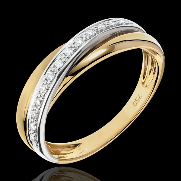 Diamond Saturn Ring - White and Yellow gold - 18 carat