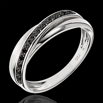 Ring Saturn Diamond - 13 black diamonds and white gold - 9 carat