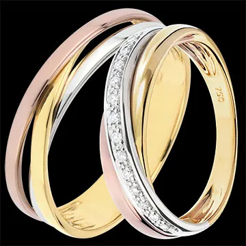 Saturne Variation Duo Wedding Rings - Three Golds & Diamonds - 18 Carat