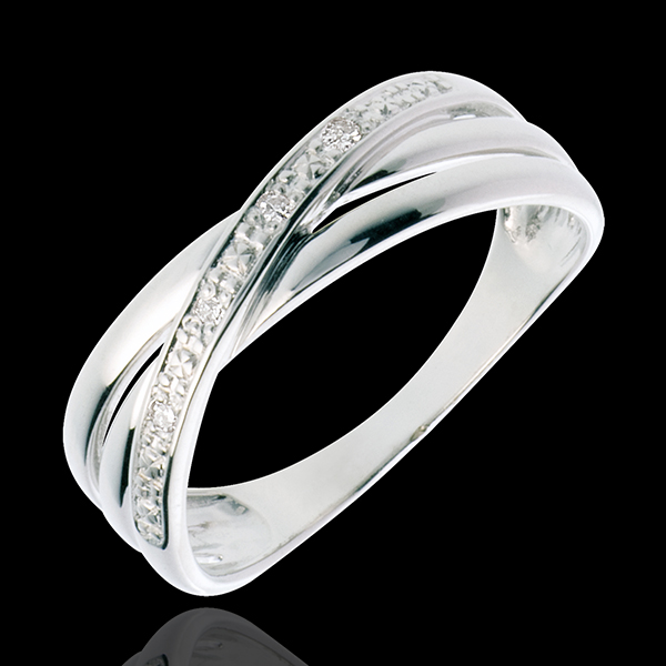 Anello Saturno Duetto variazione - Oro bianco - 18 carati - 4 Diamanti