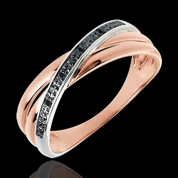 Anello Saturno Duetto - variazione - Oro rosa - 18 carati -Diamanti neri 