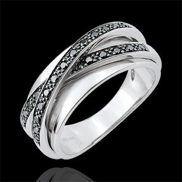 Anillo Saturno Espejo - oro blanco 18 quilates y diamantes negros - 23 diamantes