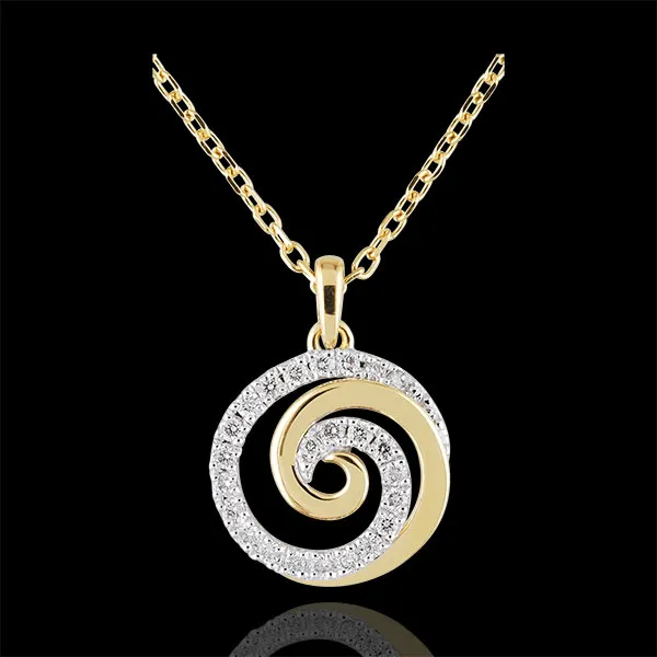 Collana Spirale d'amore - Oro bianco e Oro giallo - 18 carati - 24 Diamanti - 0.12 carati