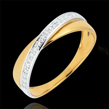 Fede Saturno Duetto - Oro giallo e Oro bianco - 18 carati - Diamanti