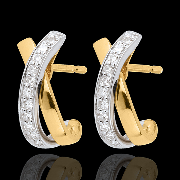Pendientes Nudos Tandem - oro amarillo y oro blanco 18 quilates - 22 diamantes