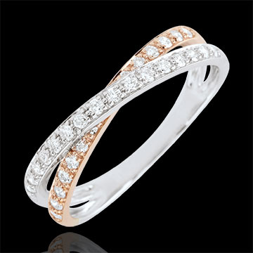 Fede Saturno Duetto doppio diamante - Oro rosa e Oro bianco - 9 carati - Diamanti - 0.25 carati
