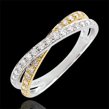 Alianza Saturno Dúo doble diamante - oro amarillo y oro blanco 9 quilates