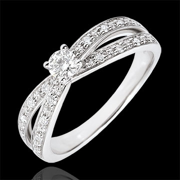 Anillo Solitario Saturno Dúo doble diamante - oro blanco 18 quilates