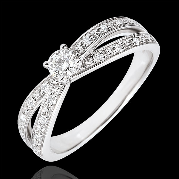 Anillo Solitario Saturno Dúo doble diamante - oro blanco 9 quilates