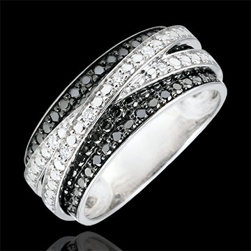 Anello Chiaroscuro - Ombra indossata - Oro bianco - 18 carati - Diamanti bianchi e neri