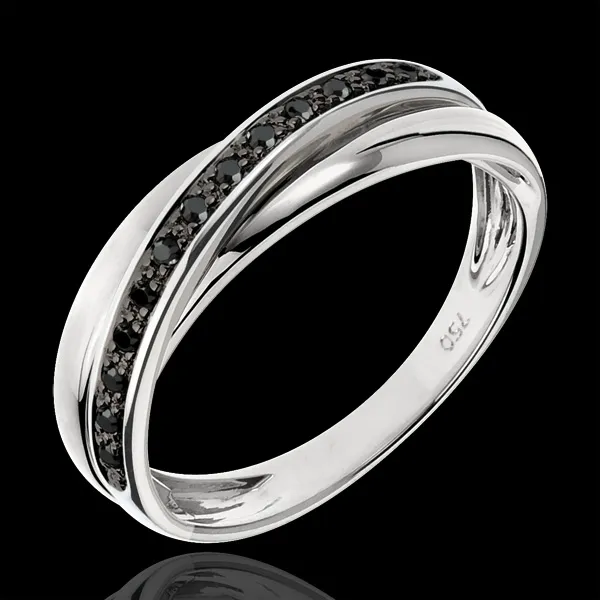 Anello Saturno Diamante - 13 diamanti neri e oro bianco - 9 carati