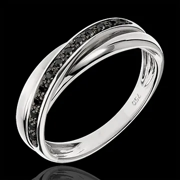 Anello Saturno Diamante - 13 diamanti neri e oro bianco - 9 carati