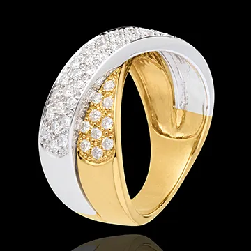 Anillo Tandem Empedrado - oro blanco y amarillo 18 quilates