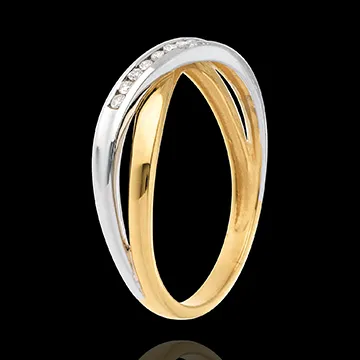 Fede Tandem diamanti - Oro bianco e Oro giallo - 18 carati - 9 diamanti