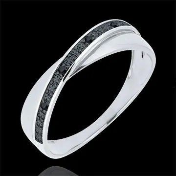 Alianza Saturno Dúo - diamantes negros - oro blanco 9 quilates