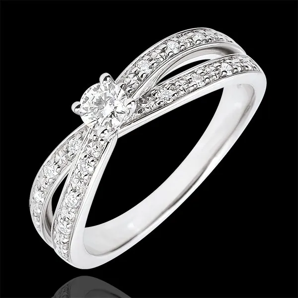 Anillo Solitario Saturno Dúo doble diamante - oro blanco 9 quilates