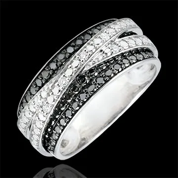 Anello Chiaroscuro - Ombra indossata - Oro bianco - 18 carati - Diamanti bianchi e neri