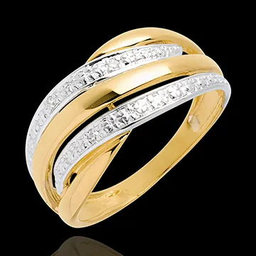 Ring Naja 18 karaat witgoud en geelgoud met pavézetting Diamant - 4 Diamanten