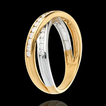 Ring Tandem - 0.38 karaat - 25 Diamanten - 18 karaat witgoud en geelgoud