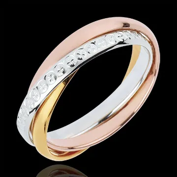 Trouwring Saturnus Beweging - groot model - 3 goudkleuren, 3 Ringen 18 karaat goud