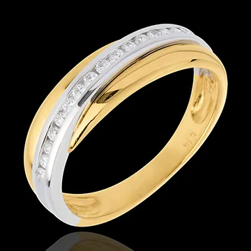 Trouwring 18 karaat witgoud en geelgoud bezet - 16 Diamanten