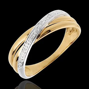 Ring Saturnus - Duo variatie - 18 karaat witgoud en geelgoud - 4 Diamanten
