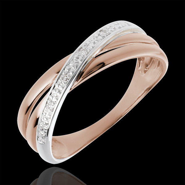 Ring Saturnus Duo variatie - 18 karaat witgoud en roségoud - 4 Diamanten