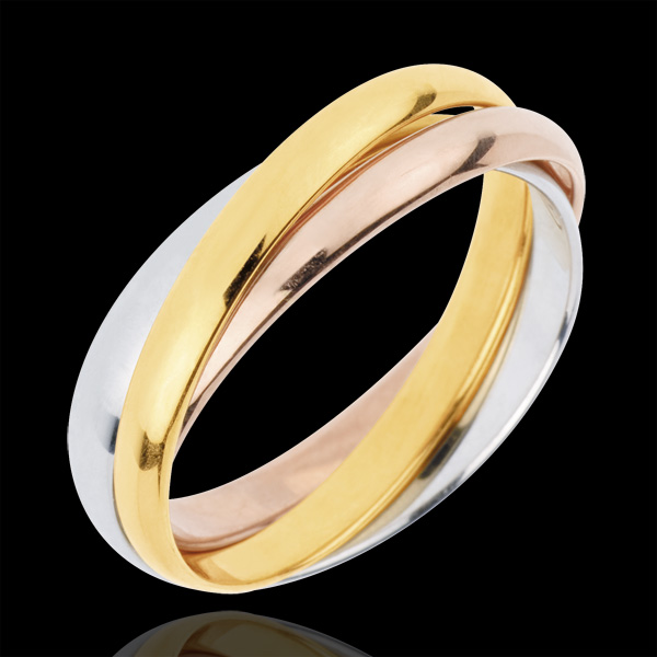 Trouwring Saturnus Beweging - gemiddeld model - 3 goudkleuren, 3 Ringen 18 karaat goud