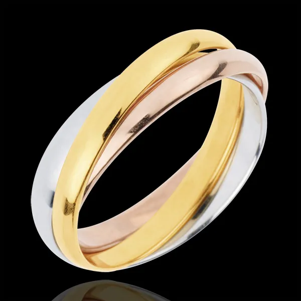 Trouwring Saturnus Beweging - gemiddeld model - 3 goudkleuren, 3 Ringen 18 karaat goud